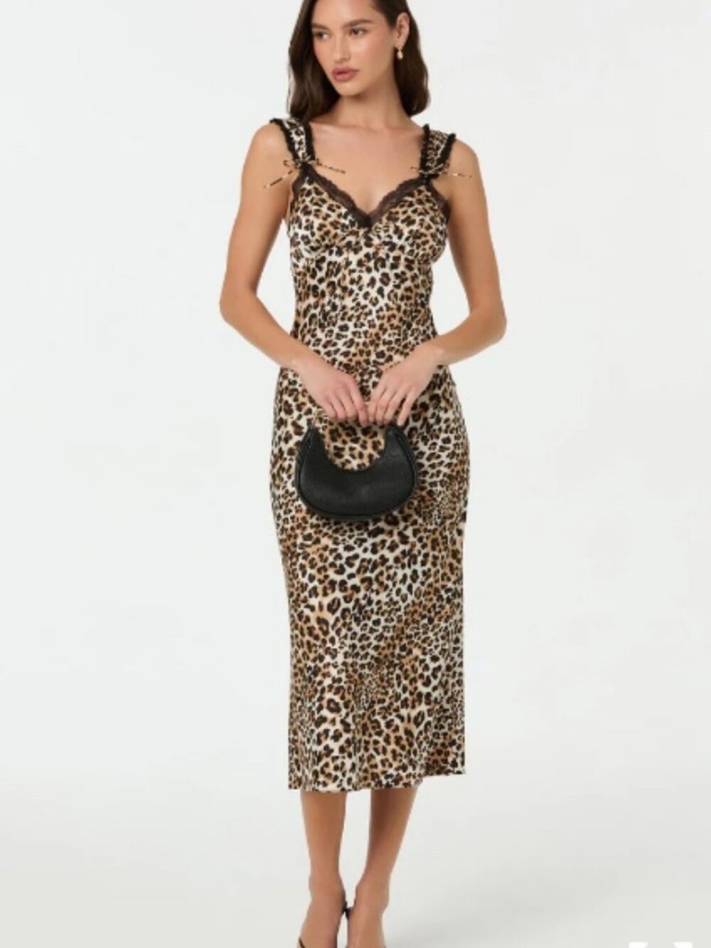 ASTR The Label Lace Trim Satin Midi Slip Dress | Leopard Print | XS